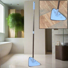 Triangle mop with retractable handle, 360-degree rotation.