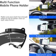 Car Phone Holder Clip Mount 360 Degree Rotation Dashboard Rear View Mirror Sun Visor Smartphone HUD Navigation Fold Stand Plastic Black Compatible For All Smart Phones