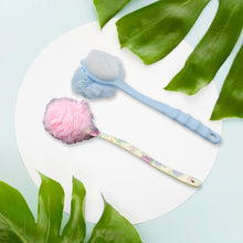 Shower puff scrubber with long handle for deep cleaning