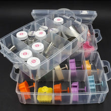 Plastic organizer box with 18 compartments for jewelry or fishing hooks.