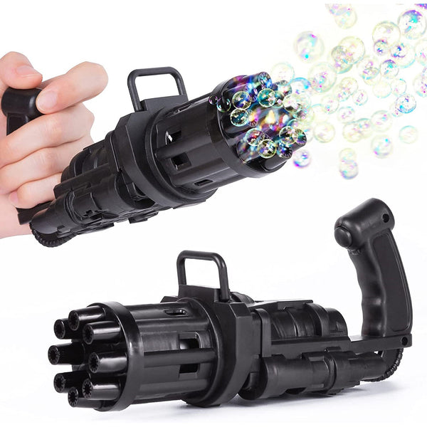 Battery-operated bubble gun with eight holes for bubbles