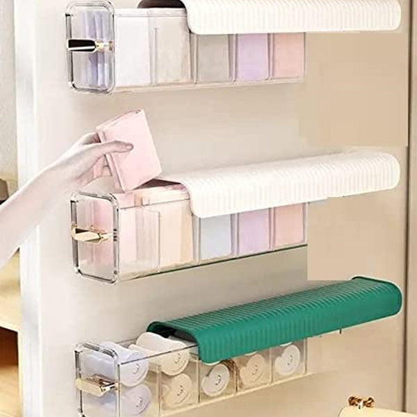 Transparent acrylic drawer organizer with neatly arranged lingerie