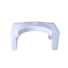 Folding squat stool for toilets, white with a non-slip surface.