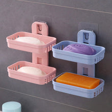 Sturdy double layer plastic soap stand with a wall-mount feature and vacuum dispenser tray