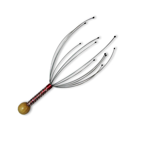 Handheld scalp massager for stress relief and relaxation.