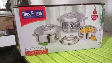 Royal Unique Hot Pot Stainless Steel Insulated Serving Casserole with Lid & Handle (3 pcs Set)