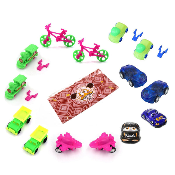 Friction-powered toy vehicles set, colorful combo pack